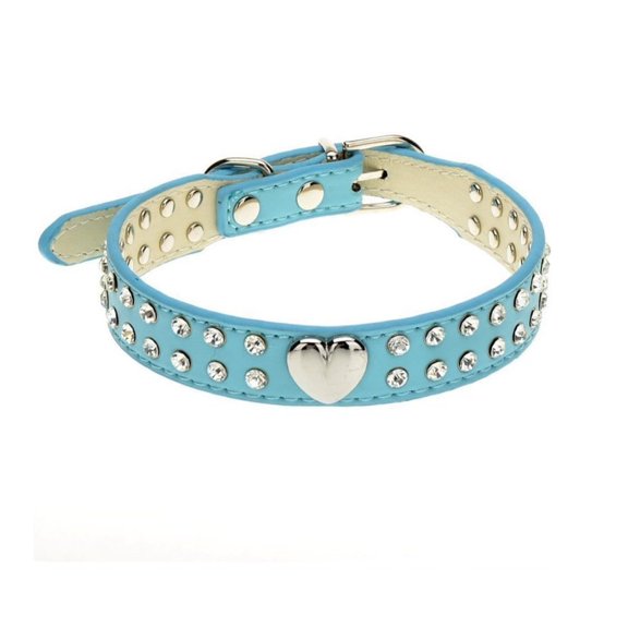 Cute Two Rows Rhinestone Dog Collar Heart Bling Puppy Collar Fancy Crystal Glitter Pretty Jewel Diamond Girl Dog Collars for Small Medium Pet Female Dogs Cats