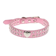 Cute Two Rows Rhinestone Dog Collar Heart Bling Puppy Collar Fancy Crystal Glitter Pretty Jewel Diamond Girl Dog Collars for Small Medium Pet Female Dogs Cats