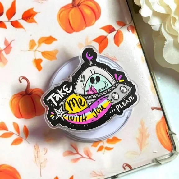 Cute UFO Space Phone Grip Alien Spaceship Socket for E-reader & Mobile, Aesthetic Y2K Galaxy Accessory, Unique Starry Night Gift, Trendy Phone Stand