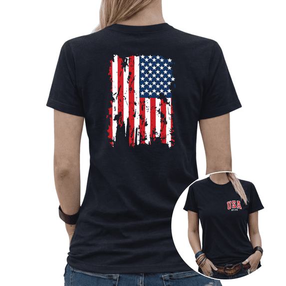 Cute USA Flag Back Print Independence Day Graphic Tees Women's Oversized T-shirt