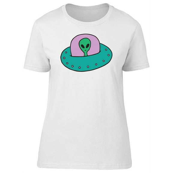 Cute Ufo With Alien Inside T-Shirt Women -Image by Shutterstock, Female Medium