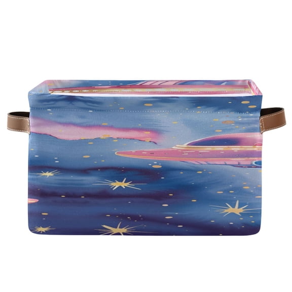 Cute Ufos in Starry Sky Square Storage Bins with Handles Collapsible Containing Box 1 Pack