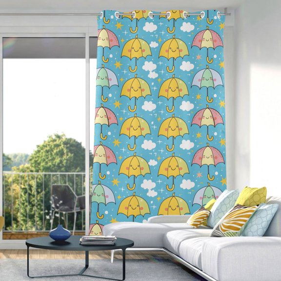 Cute Umbrella with Cloud Blackout Curtains W82 x L42 1 Panel Window Curtain for Bedroom Living Room