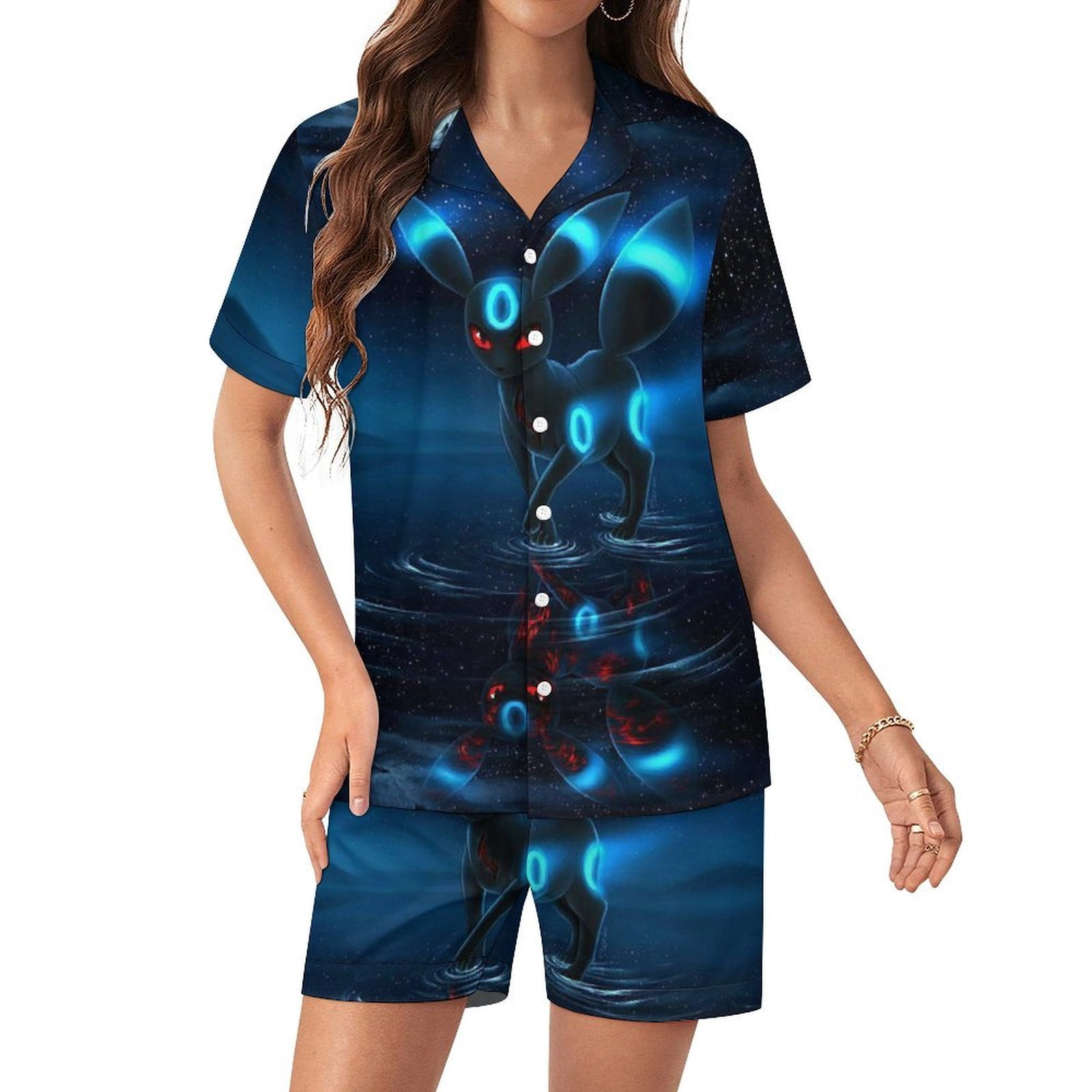 Cute Umbreon Women's Pajama Set 2-Piece Sleepwear Loungewear Button ...