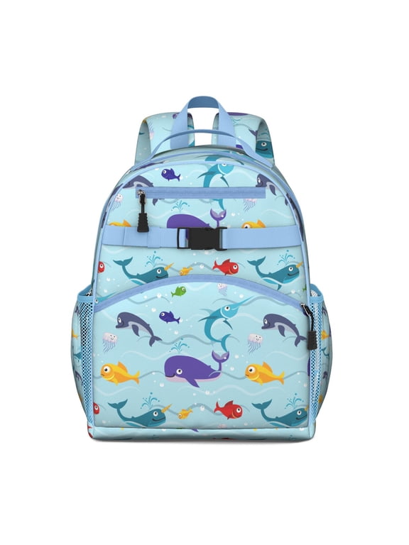 Cute Underwater Dolphin Nautical Students Backpack, Marine Life Ocean Sea Tropical Abstract Colorful Funny Design