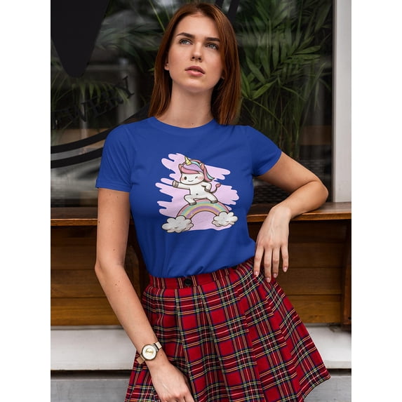 Cute Unicorn And Rainbow Shaped T-Shirt Women -Image by Shutterstock, Female Small