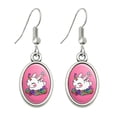 thumbnail image 1 of Cute Unicorn Bunny Rabbit with Rainbow Flowers Novelty Dangling Drop Oval Charm Earrings, 1 of 3