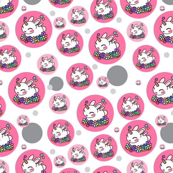 Cute Unicorn Bunny Rabbit with Rainbow Flowers Premium Gift Wrap Wrapping Paper Roll