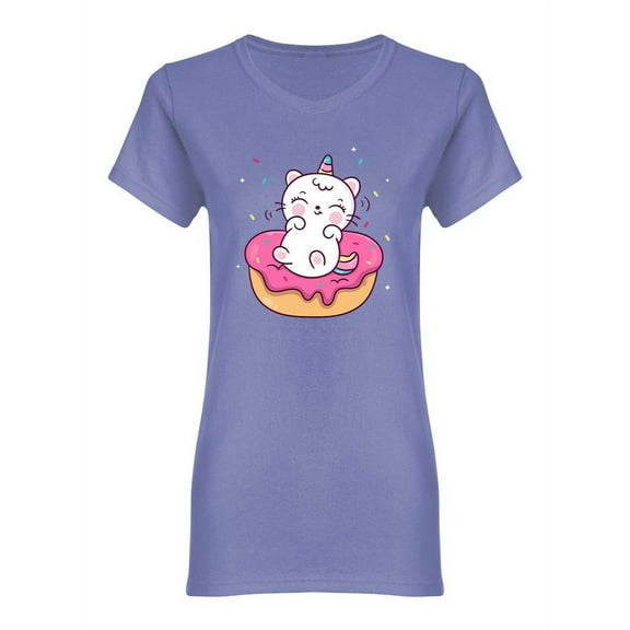 Cute Unicorn Cat Donut Shaped T-Shirt Women -Image by Shutterstock, Female Medium