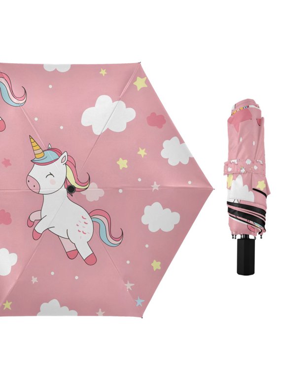 Cute Unicorn Cloud Star Compact Sun Umbrella Windproof Travel Umbrellas for Rain Strong Portable UV Protection