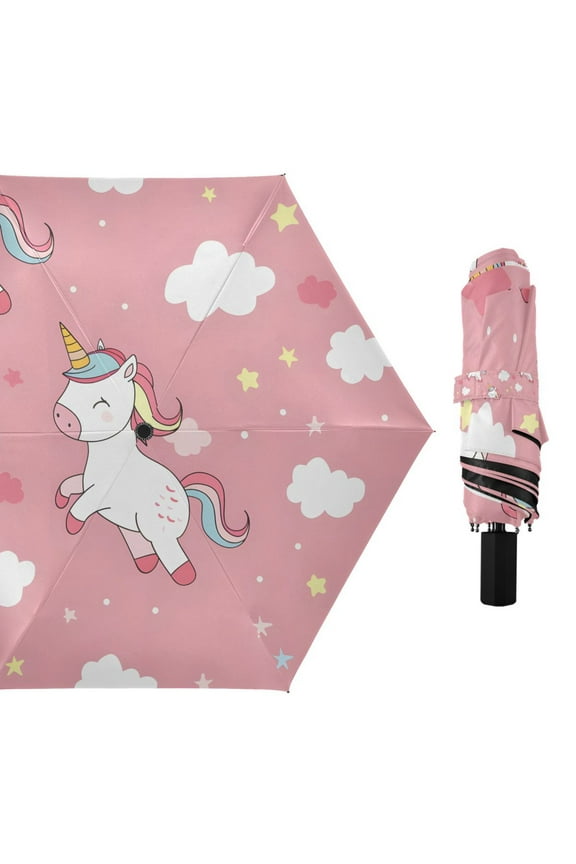 Cute Unicorn Cloud Star Compact Sun Umbrella Windproof Travel Umbrellas for Rain Strong Portable UV Protection