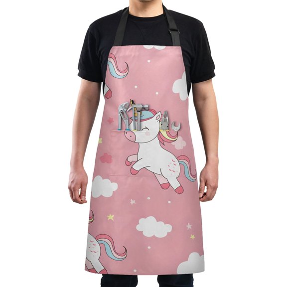 Cute Unicorn Cloud Star Kitchen Apron with 2 Pockets Adjustable waterproof Cooking Aprons for Women Men Chef