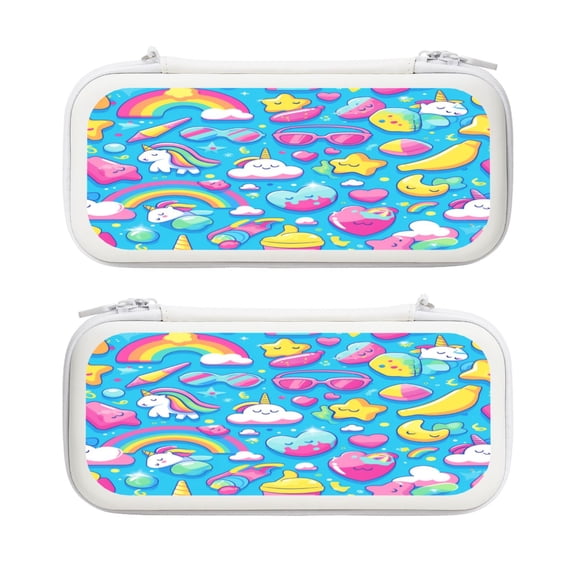 Cute Unicorn Clouds, Carrying Case For Nintendo Switch & OLED Version, Eva Lightweight Shockproof Protective Pouch Case for Game Console & Accessories with 10 Game Card Slot & Wristband, White