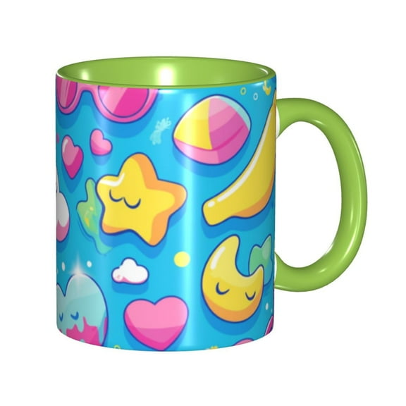 Cute Unicorn Clouds Coffee Mug Fun Custom Ceramic Mugs 11oz Green