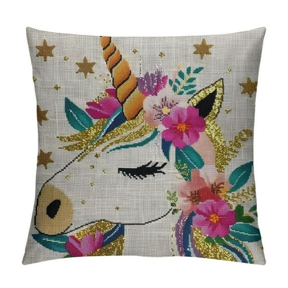 Cute Unicorn Cotton Linen Square Throw Waist Pillow Case Decorative Cushion Cover Pillowcase Sofa
