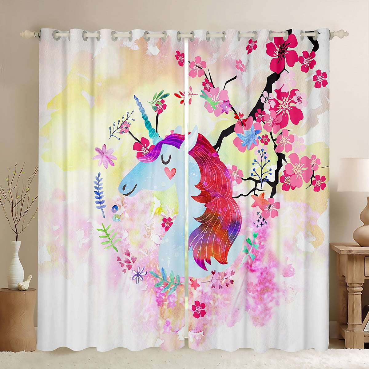 Cute Unicorn Curtains & Drapes Floral Dream Horse Curtains, Fantasy ...
