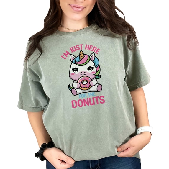 Cute Unicorn Donut T-Shirt, Funny Donut Lover Shirt, Kawaii Unicorn Graphic Tee, Whimsical Apparel, Fun Foodie Shirt, Novelty T-shirt, Moss Comfort Colors T-Shirt, 2XL