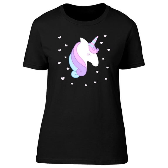 Cute Unicorn Doodle, Hearts T-Shirt Women -Image by Shutterstock, Female Large