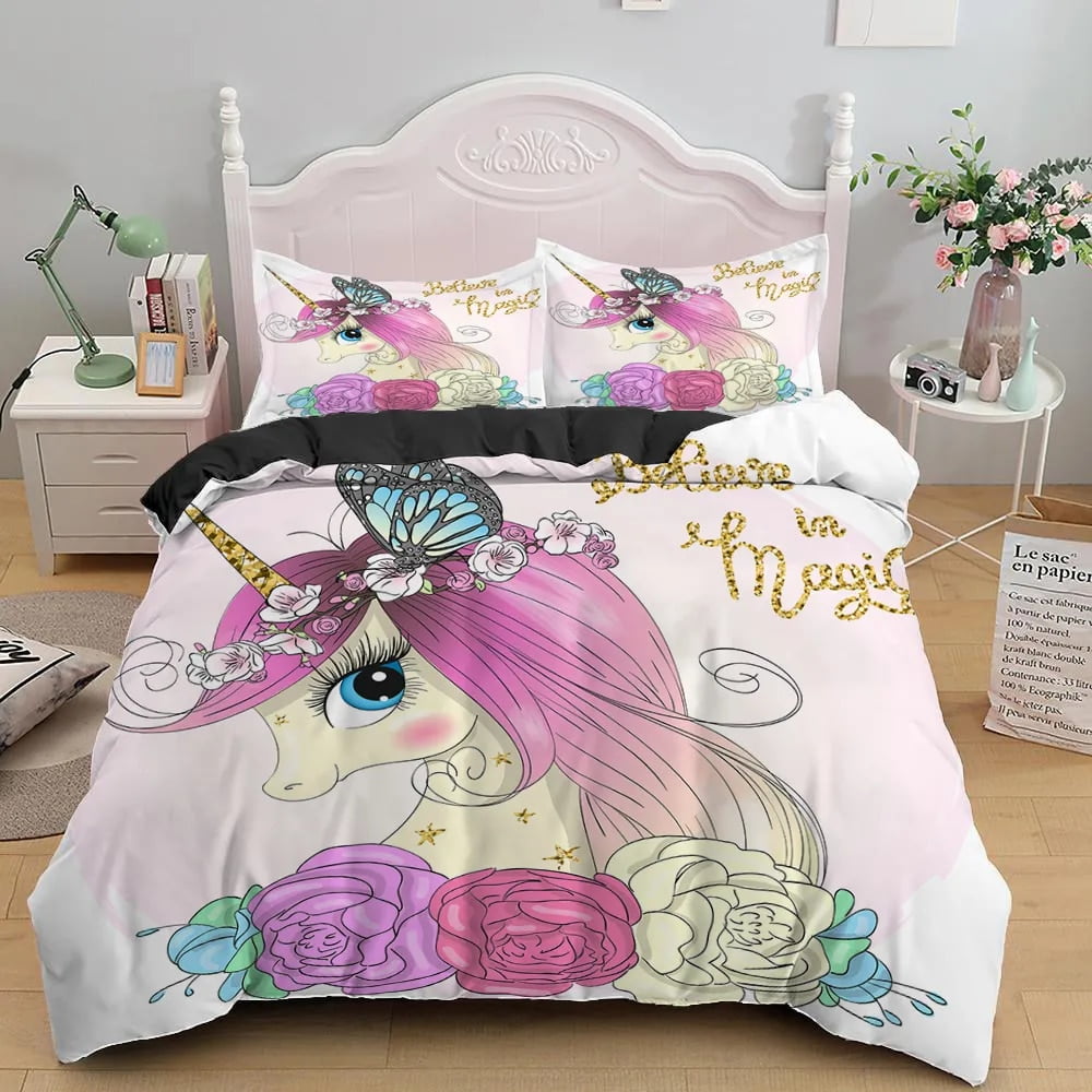 Cute Unicorn Duvet Cover Set Girly Pink Castle Bedding Set Single Twin Size for Princess Girl Dedicated Bedroom Decor Bedclothes Walmart