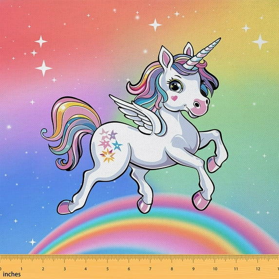 Cute Unicorn Fabric By The Yard,Rainbow Unicorn Upholstery Fabric,Kawaii Animal Indoor Outdoor Fabric,Cartoon Watercolor Decorative Fabric,Glitter Stars Material By The Yard,2 Yards