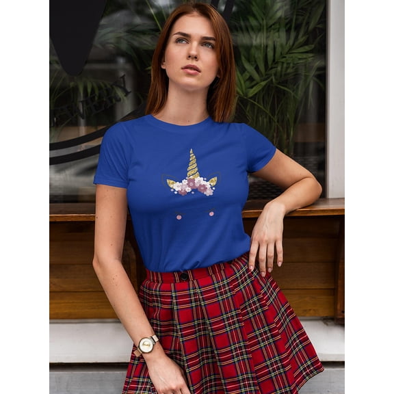 Cute Unicorn Face Graphic Shaped T-Shirt Women -Image by Shutterstock, Female x-Large