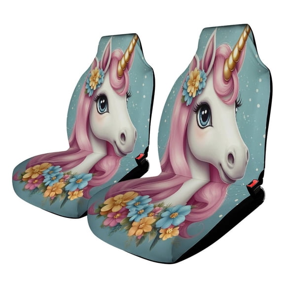 Cute Unicorn Floral Fantasy Car Seat Covers Front Seats Universal Fit for Cars SUV Truck Auto Interior Accessories