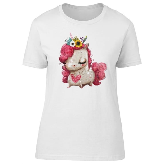 Cute Unicorn Flowers & Heart T-Shirt Women -Image by Shutterstock, Female Medium