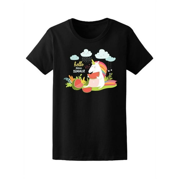 Cute Unicorn Hello Magic Summer T-Shirt Women -Image by Shutterstock, Female Small