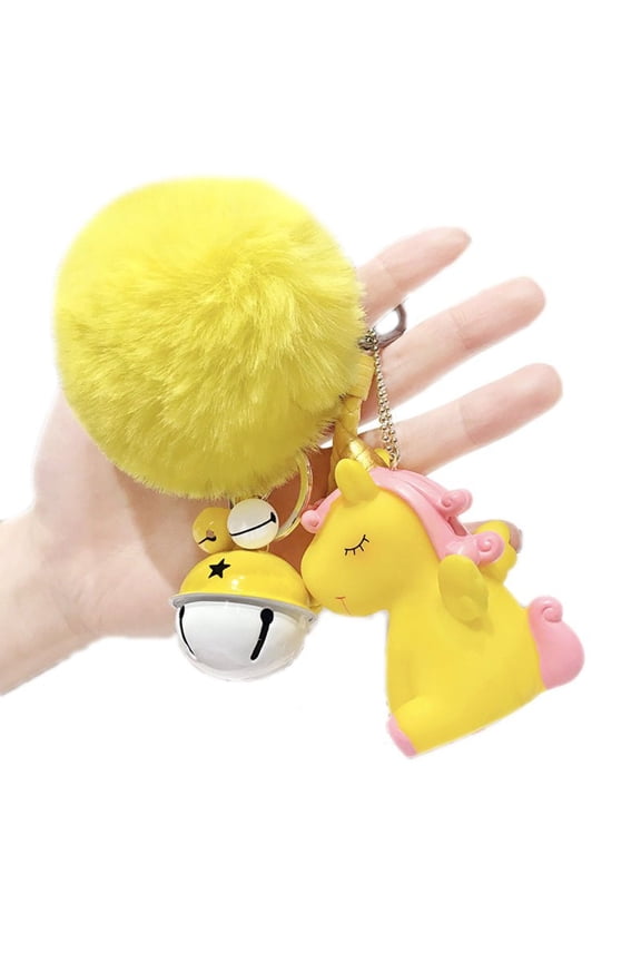 Cute Unicorn Keychain for Car Keys Bag Charm Pendant with Fur Ball Bell