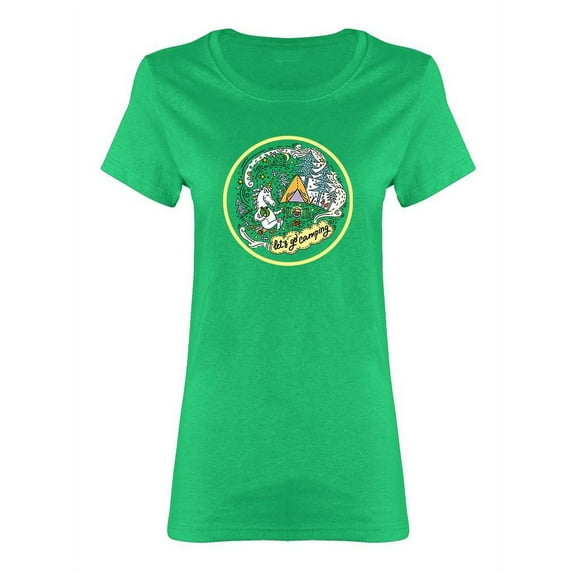 Cute Unicorn Let's Go Camping Shaped Tee Women's -Image by Shutterstock