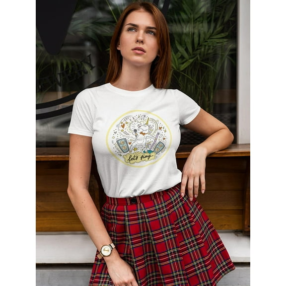Cute Unicorn Let's Sing Shaped T-Shirt Women -Image by Shutterstock, Female Medium