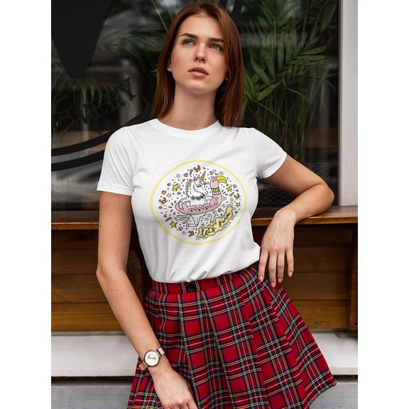 Cute Unicorn Let's Swim Shaped T-Shirt Women -Image by Shutterstock, Female x-Large