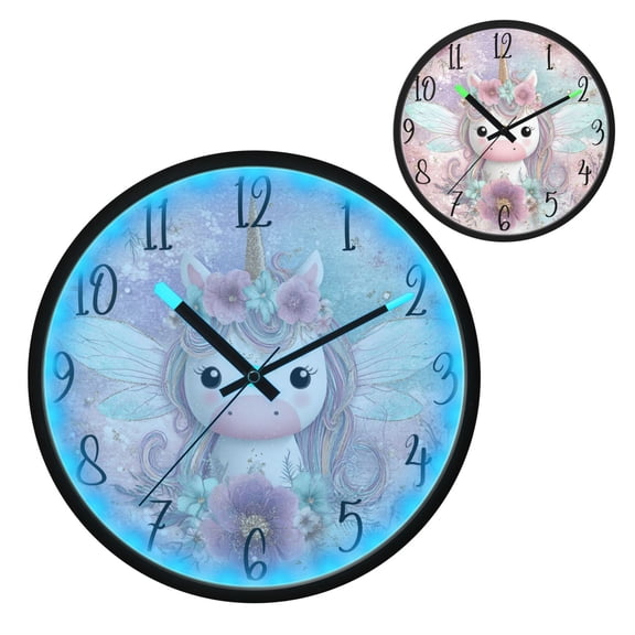 Cute Unicorn Luminous Wall Clock with Sound-Activated LED 12-Inch Silent Acrylic Timepiece for Bedroom Livingroom or Office