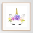 thumbnail image 1 of Cute Unicorn, Magical Unicorn, Fairy Tale, Girl Nursery - Illustration Watercolor Floral Fantasy Whimsical Pastel Oak Framed Wall Art Print 12 x 12 inches, 1 of 8