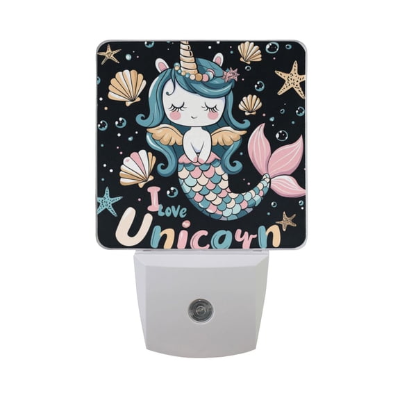Cute Unicorn Mermaid Night Light 2 Pack LED Nightlight Plug into Wall Dusk to Dawn Sensor Soft White