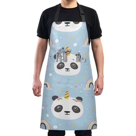 Cute Unicorn Panda Kitchen Apron with 2 Pockets Adjustable waterproof Cooking Aprons for Women Men Chef