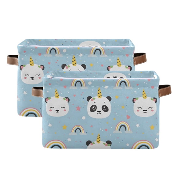 Cute Unicorn Panda Storage Bins with Handle Fabric Organizer Basket Foldable Box 2 Pack 14.2x10.2x8.3