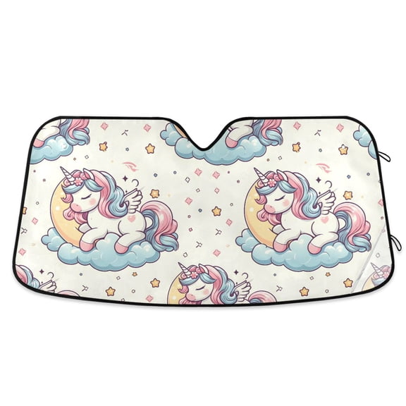 Cute Unicorn Pegasus Sleep Car Windshield Sun Shade Foldable Car Front Window Visor Heat and UV Protection 53x23.5
