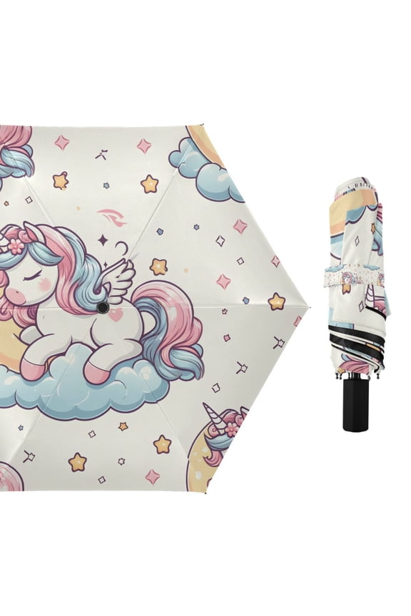 Cute Unicorn Pegasus Sleep Compact Sun Umbrella Windproof Travel Umbrellas for Rain Strong Portable UV Protection