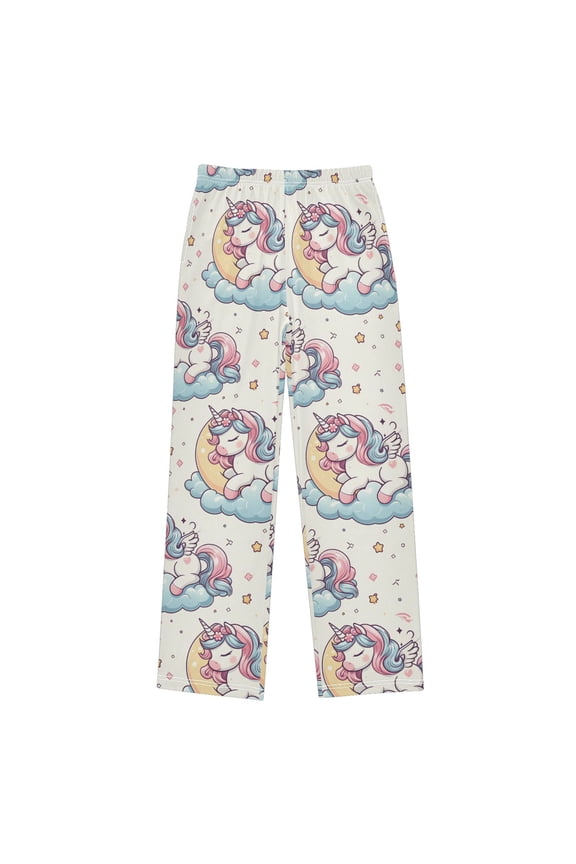 Cute Unicorn Pegasus Sleep Vector Pony Cartoon on Moon Christmas Pajama Pants Soft and Lightweight Elastic Waistband Christmas Pajama Pants