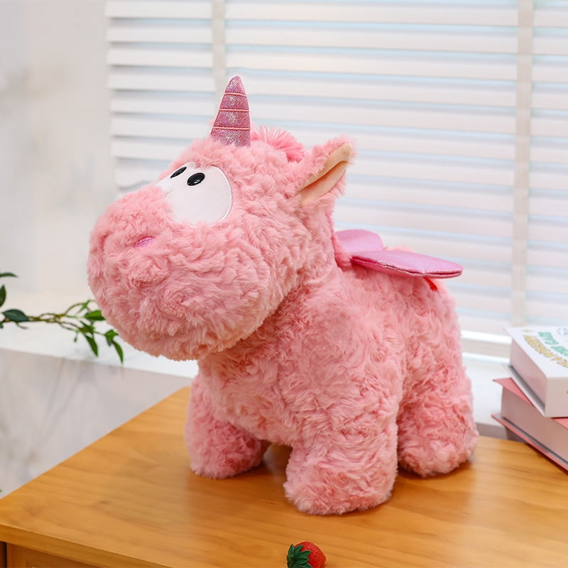 Cute Unicorn Plush Toy, Soft Fluffy Stuffed Unicorn Animal with Glitter Horn & Wings, Cuddly Cuddle Buddy for Toddlers Girls Kids, Perfect Birthday Christmas Gift