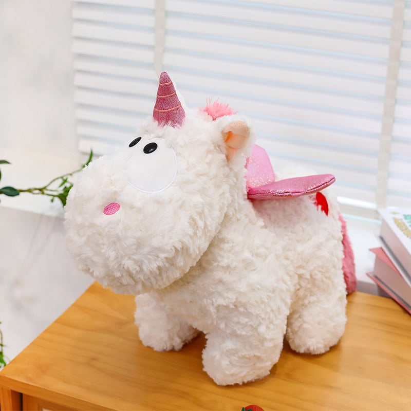 Cute Unicorn Plush Toy, Soft Fluffy Stuffed Unicorn Animal with Glitter Horn & Wings, Cuddly Cuddle Buddy for Toddlers Girls Kids, Perfect Birthday Christmas Gift