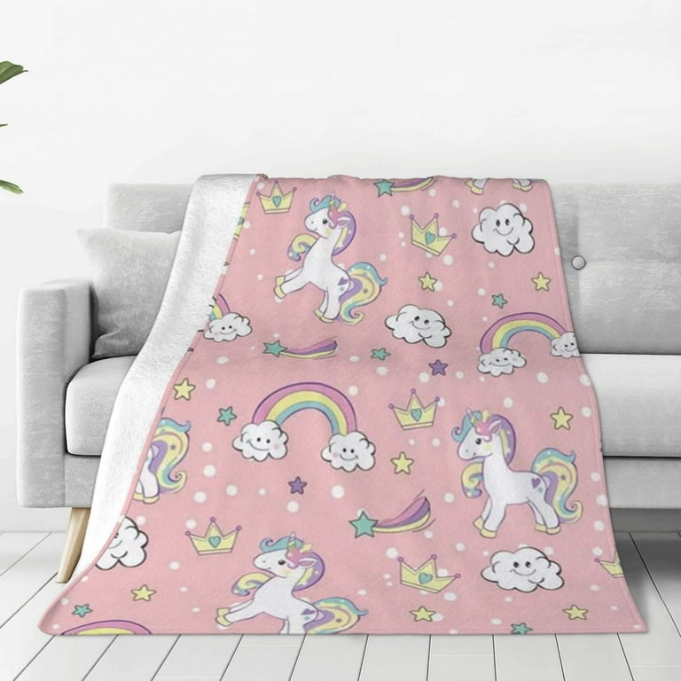 Cute Unicorn Print Fuzzy Soft Cozy Warm Throw Blanket Lightweight