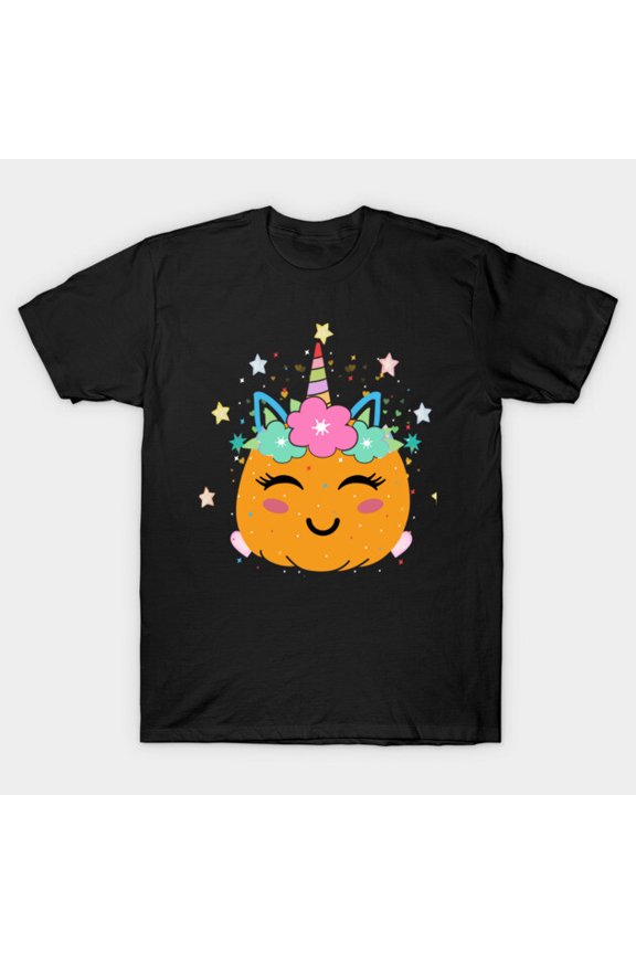 Cute Unicorn Pumpkin Funny Halloween Costume Retro Mythical Jack-o-lantern G3229 T-Shirt, for men and women, Up to Size 5XL