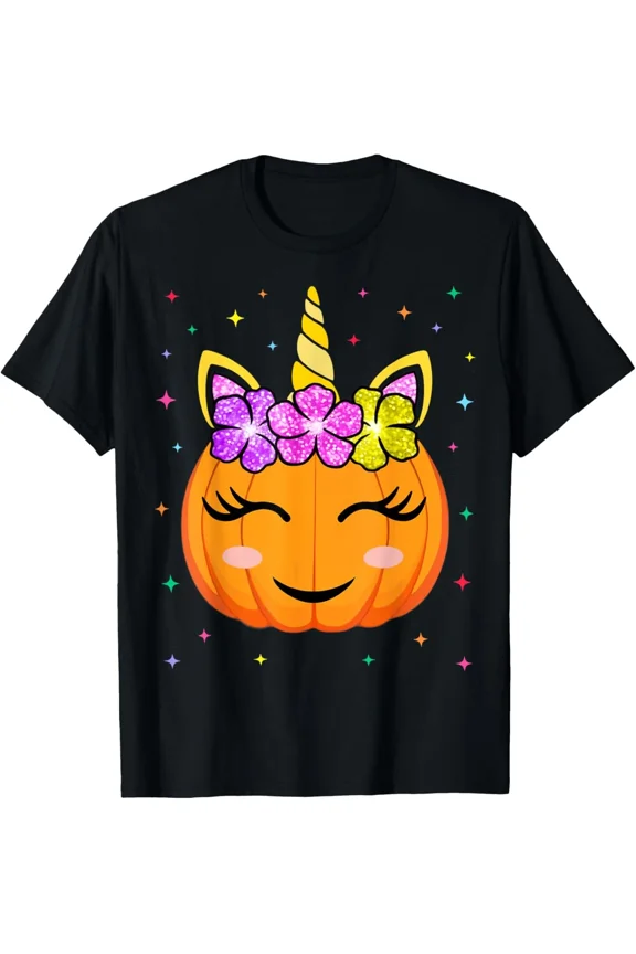 Cute Unicorn Pumpkin Girls Funny Halloween Costume Outfit Unisex T-Shirt, up to size 5XL