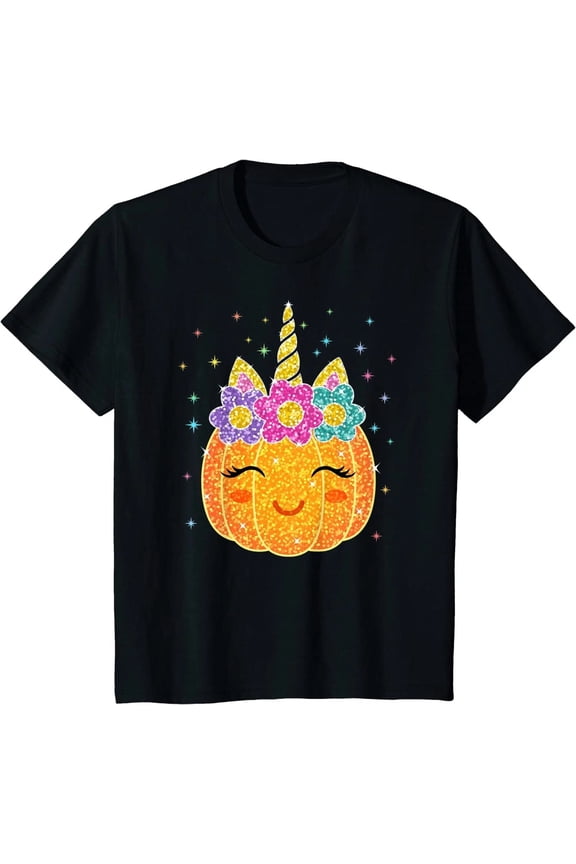 Cute Unicorn Pumpkin Halloween Thanksgiving Funny Tee Youth Unisex T-shirt