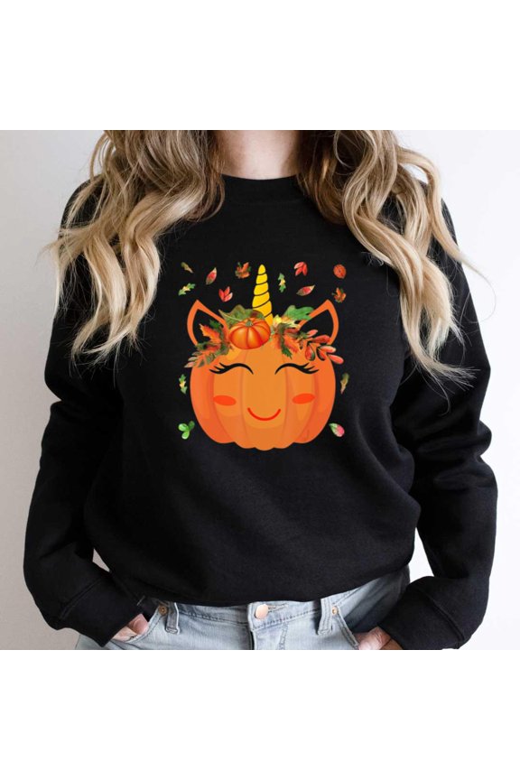 Cute Unicorn Pumpkin S, Funny Kids Halloween Thanksgiving Graphic Tee SW22329 Unisex Sweatshirt, Up to Size 5XL