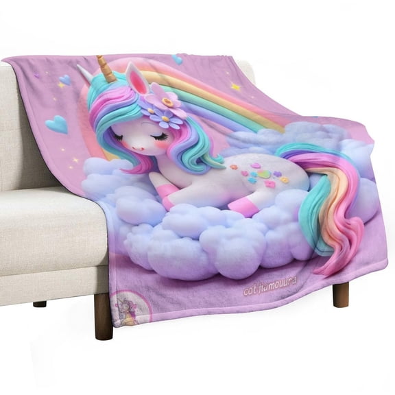 Cute Unicorn Rainbow Clouds Blanket Soft Cozy Flannel Blanket for man women