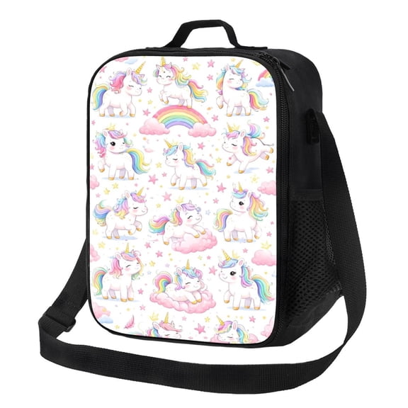 Cute Unicorn Rainbow Lunch Bag Insulated Thermal Box with Shoulder Strap & Handle for Work and Picnic