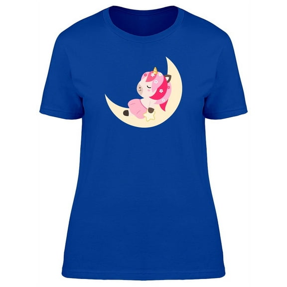 Cute Unicorn Sleeping On Moon T-Shirt Women -Image by Shutterstock, Female Large